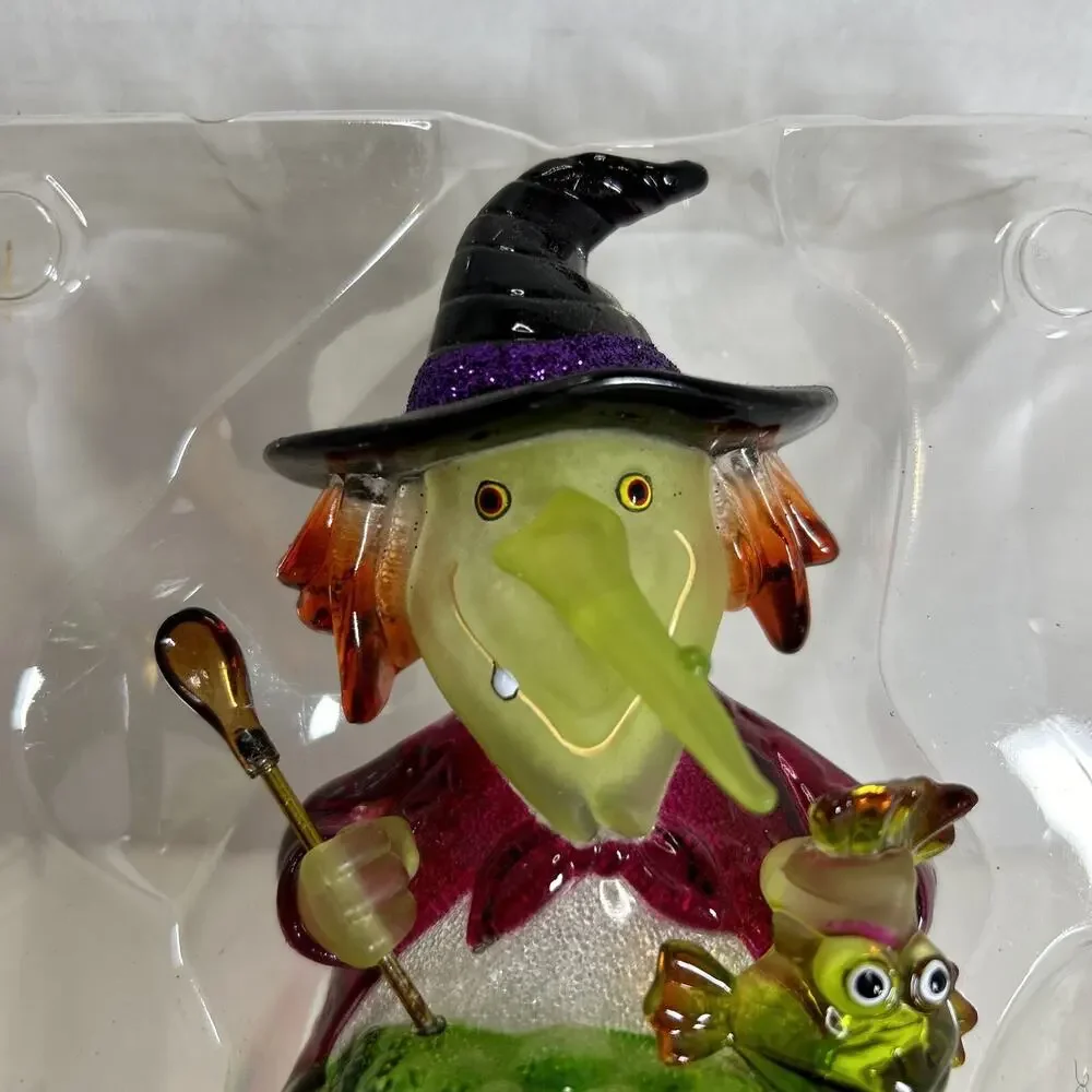 Colorful Translucent Witch Holding Spoon & Fish & Green Bubbling Brew Nightlight